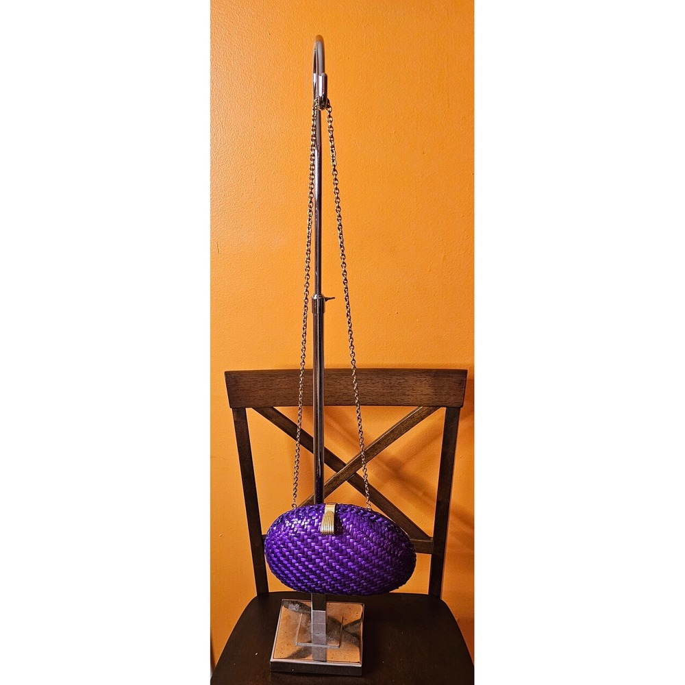 Vannesa Purple Woven Wicker  Clamshell Shoulder Purse